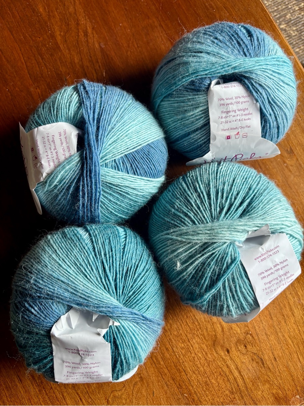 Knit Picks Chroma Wool Blend Fingering Yarn in Aqua & Teal